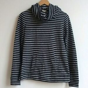 J. Crew Striped Top Navy Blue Cowl Neck Pockets, Size XXS‎